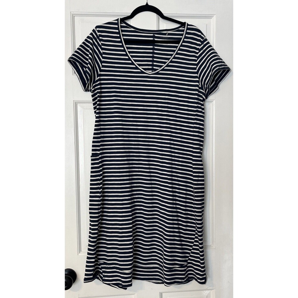 Toad Co Marley Striped Dress Womens Large Organic Cotton Navy White Nautical